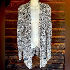 Garage Speckled Duster M/L Cardigan Jacket White Black Soft Comfy Plush